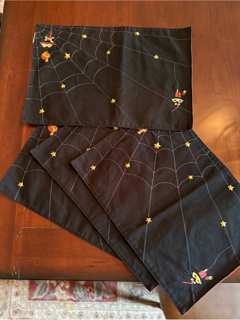 Longaberger Black Spiderweb Embroidered Placemats 4 total